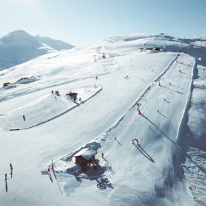 Panoramica del Campo Scuola della ski area Mottolino a Livigno